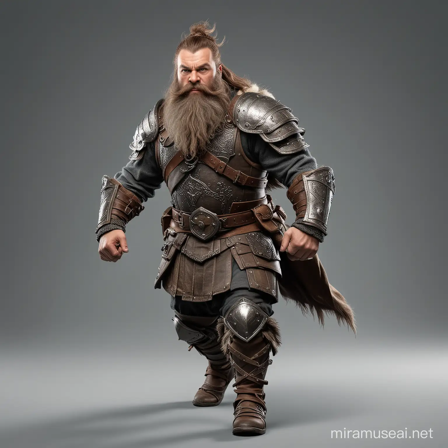 Fantasy medieval dwarf warrior in armour full body running side profile