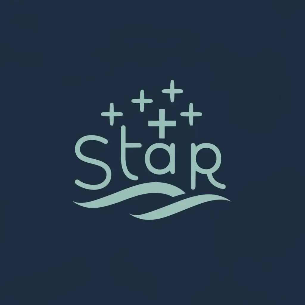 a logo design,with the text 'STAR', main symbol:'STAR' word with around water river,Minimalistic,be used in Religious industry, single cross on top, clear background