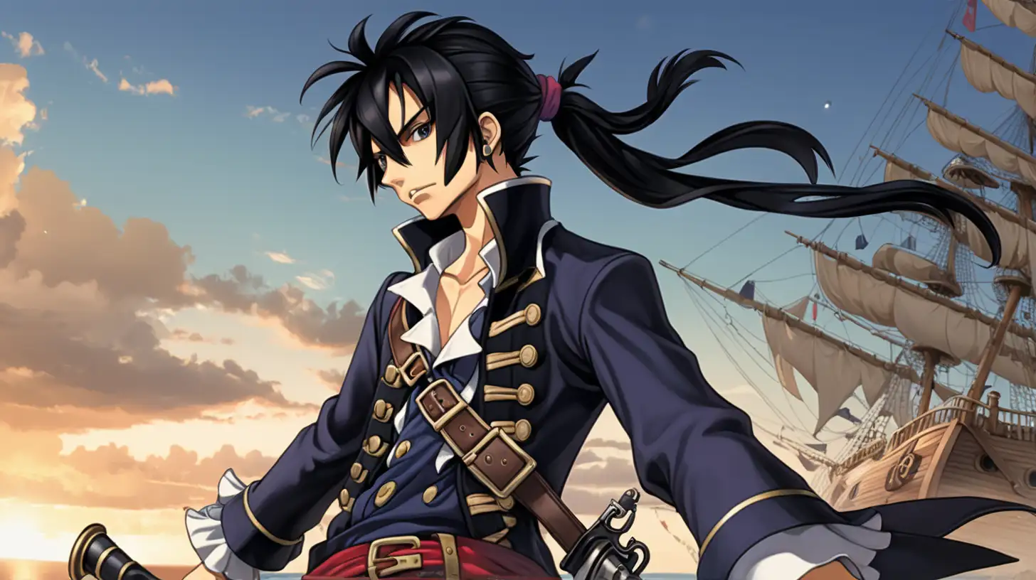 Anime Pirate with Black Hair and Pistols in Full Body Pose