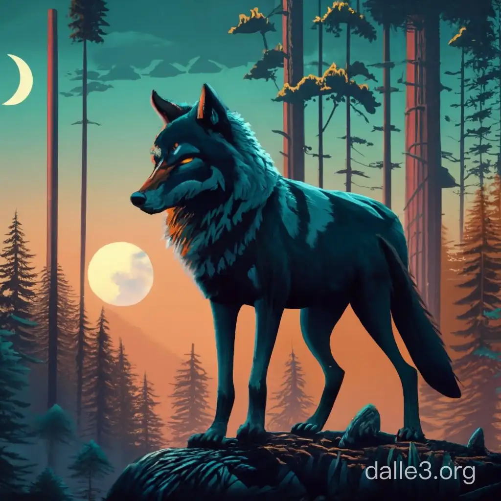 Majestic Okhotsk Wolf Under the Moonlit Canopy | Dalle3 AI