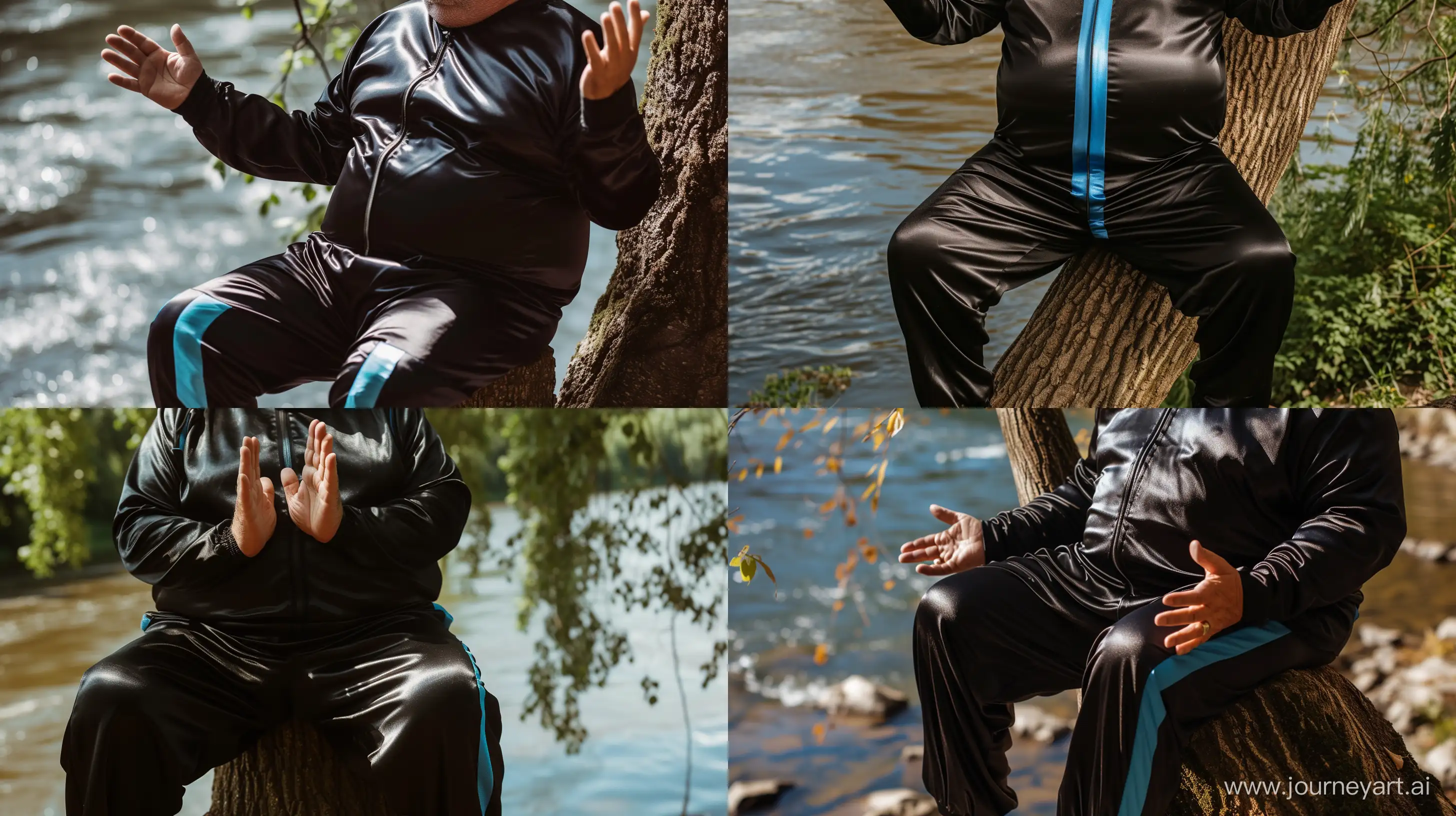 Elderly-Man-in-Stylish-Silk-Tracksuit-Relaxing-by-the-Riverside