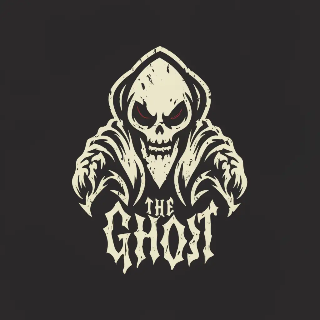 a logo design,with the text "The Ghost", main symbol:Angry ghost with a skull face,complex,clear background
