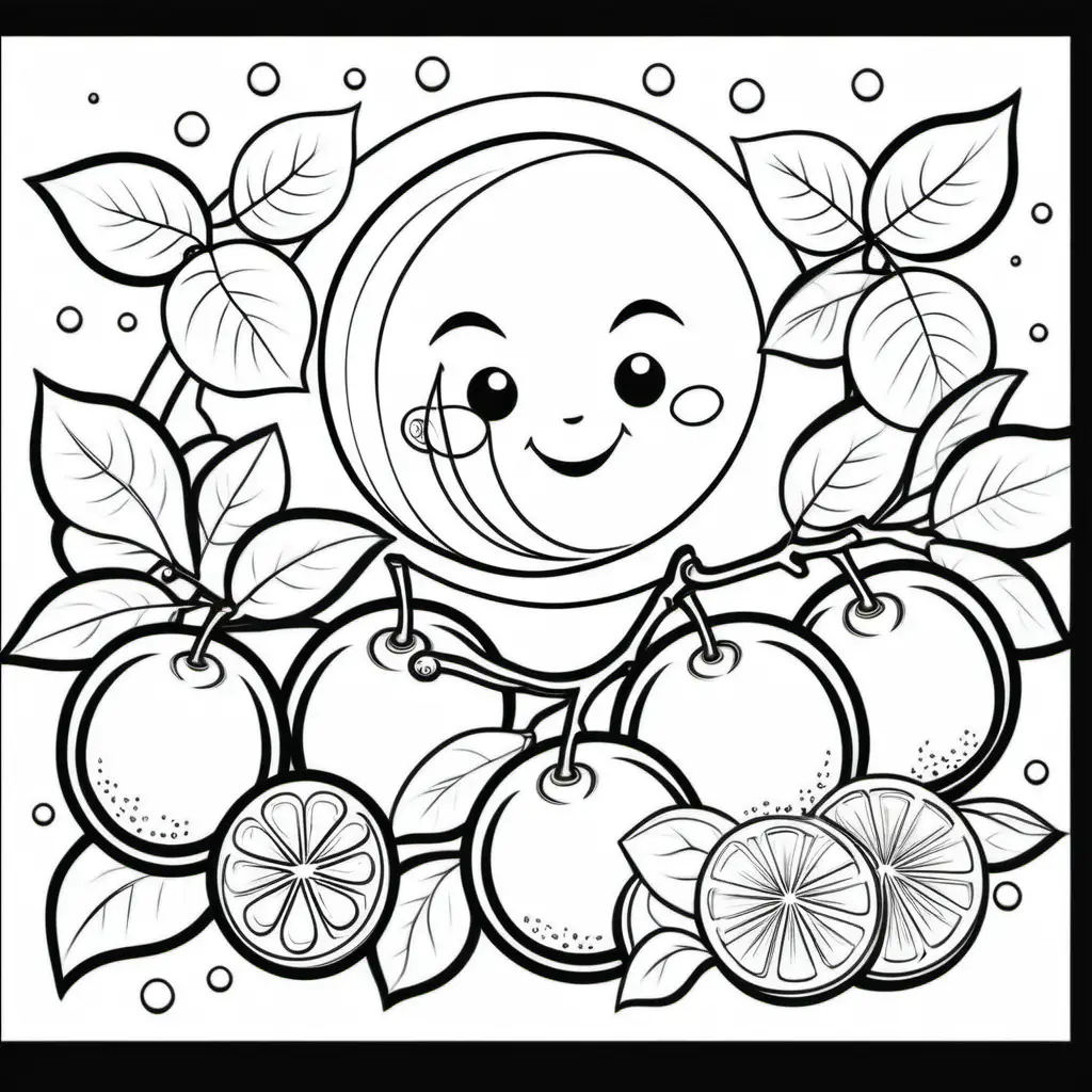 Lunar New Year Coloring Page for Kids with Cartoon Oranges