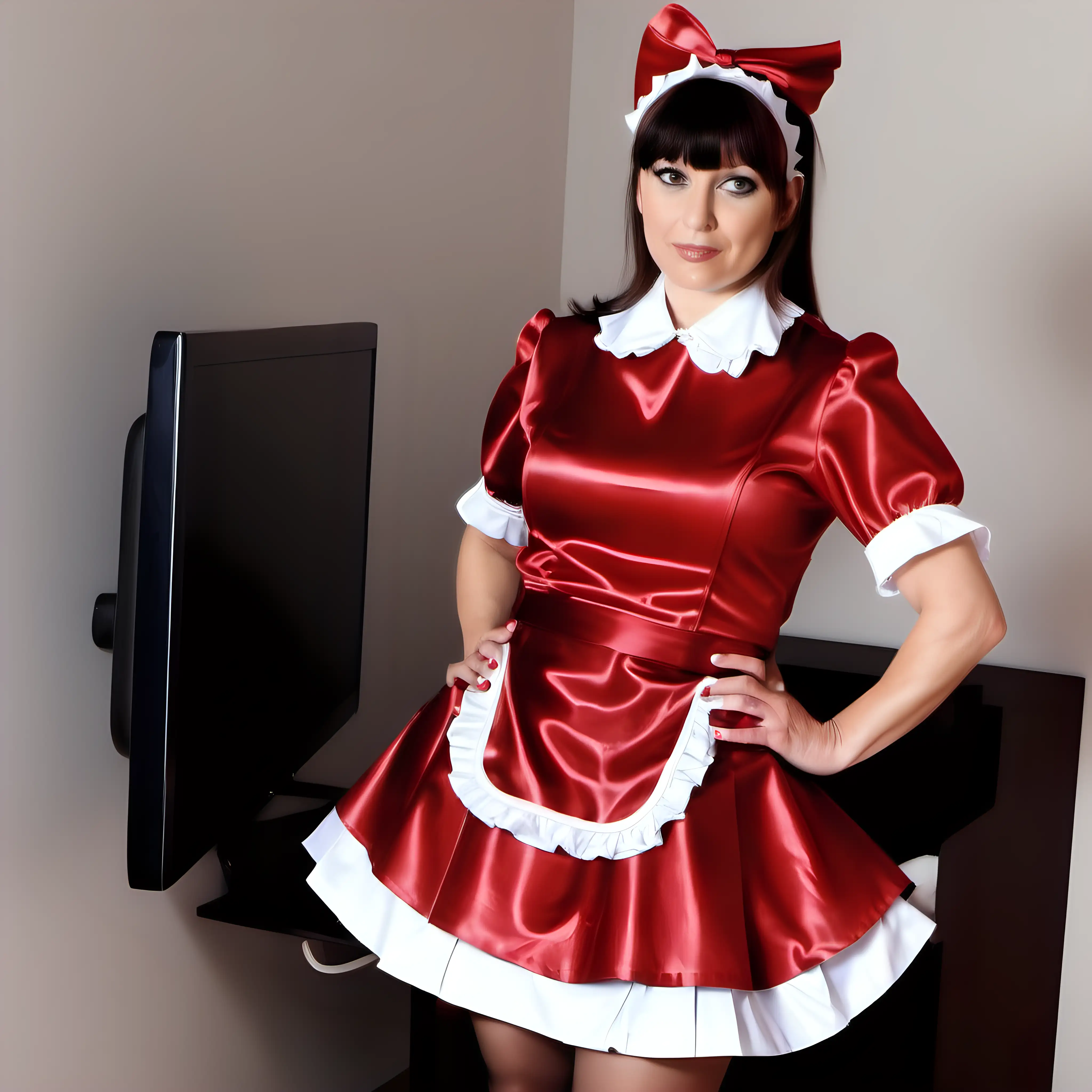 litle girl maid in red satin uniforms and your milf mistress