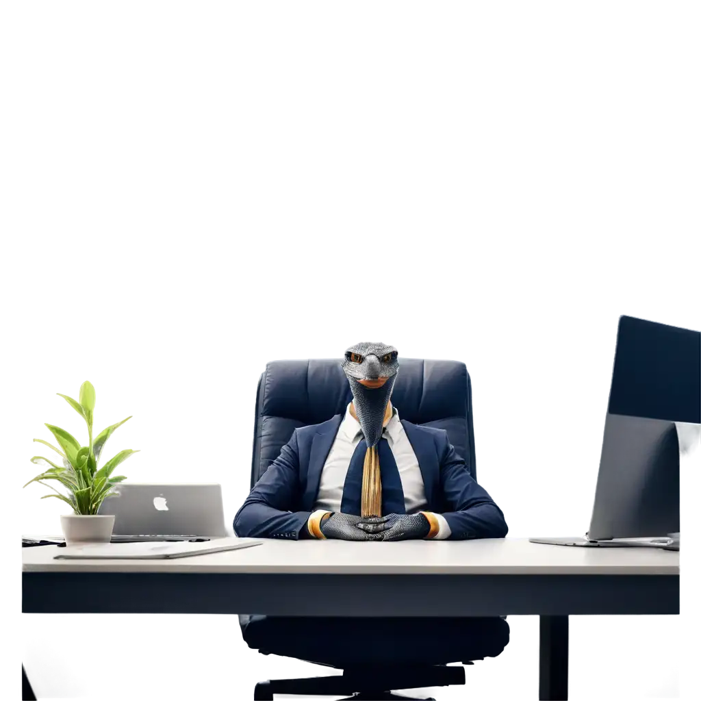Cartoon-King-Cobra-Sitting-at-Corporate-Office-Desk-Premium-PNG-Image