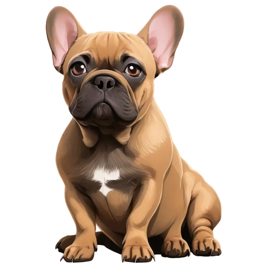 handsome, courageous french bulldog, looking straight at the camera, in cartoon style
