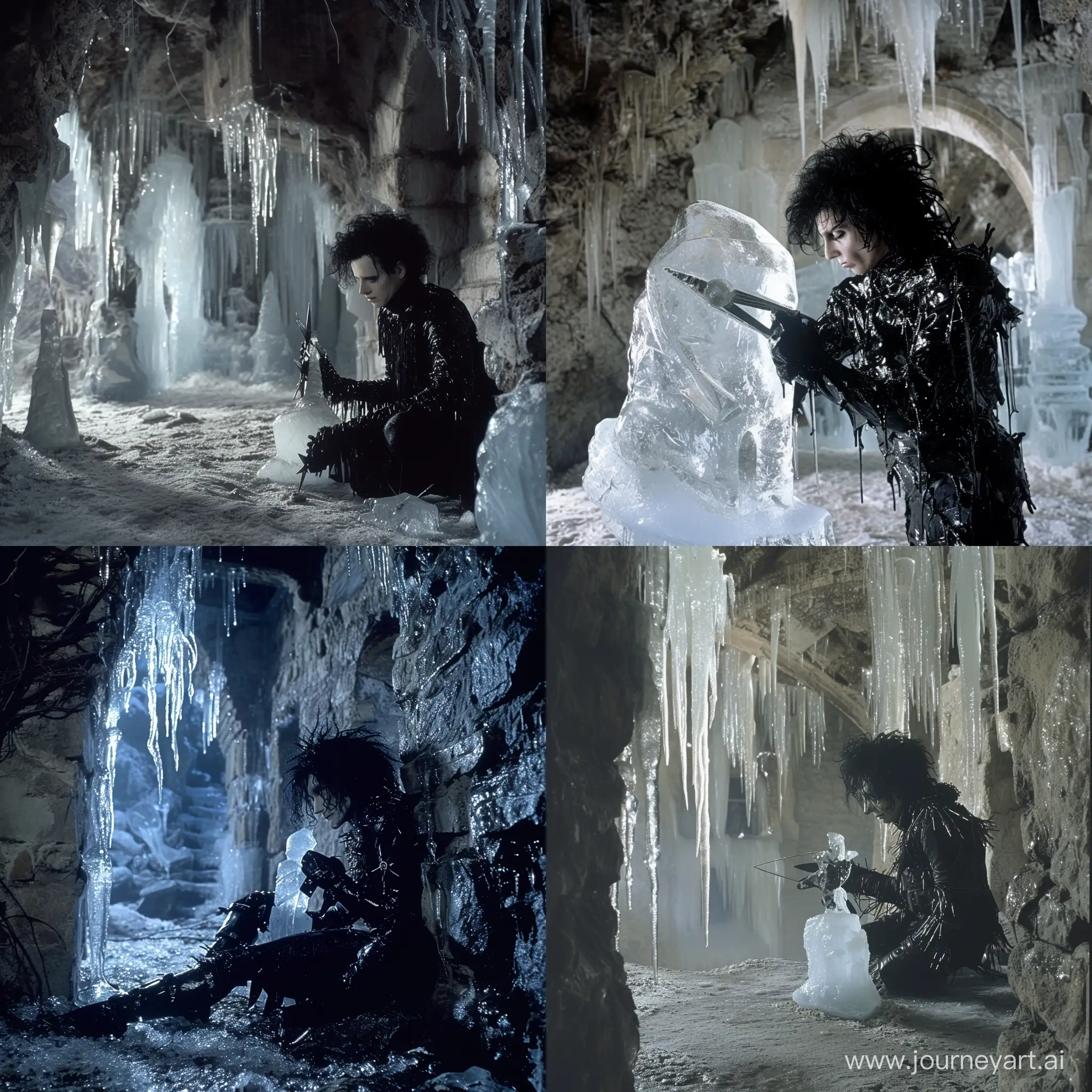 Сцена из DVD-издания Эдвард руки-ножницы, где Эдвард выстригает фигуру из льда, в заброшенном замке