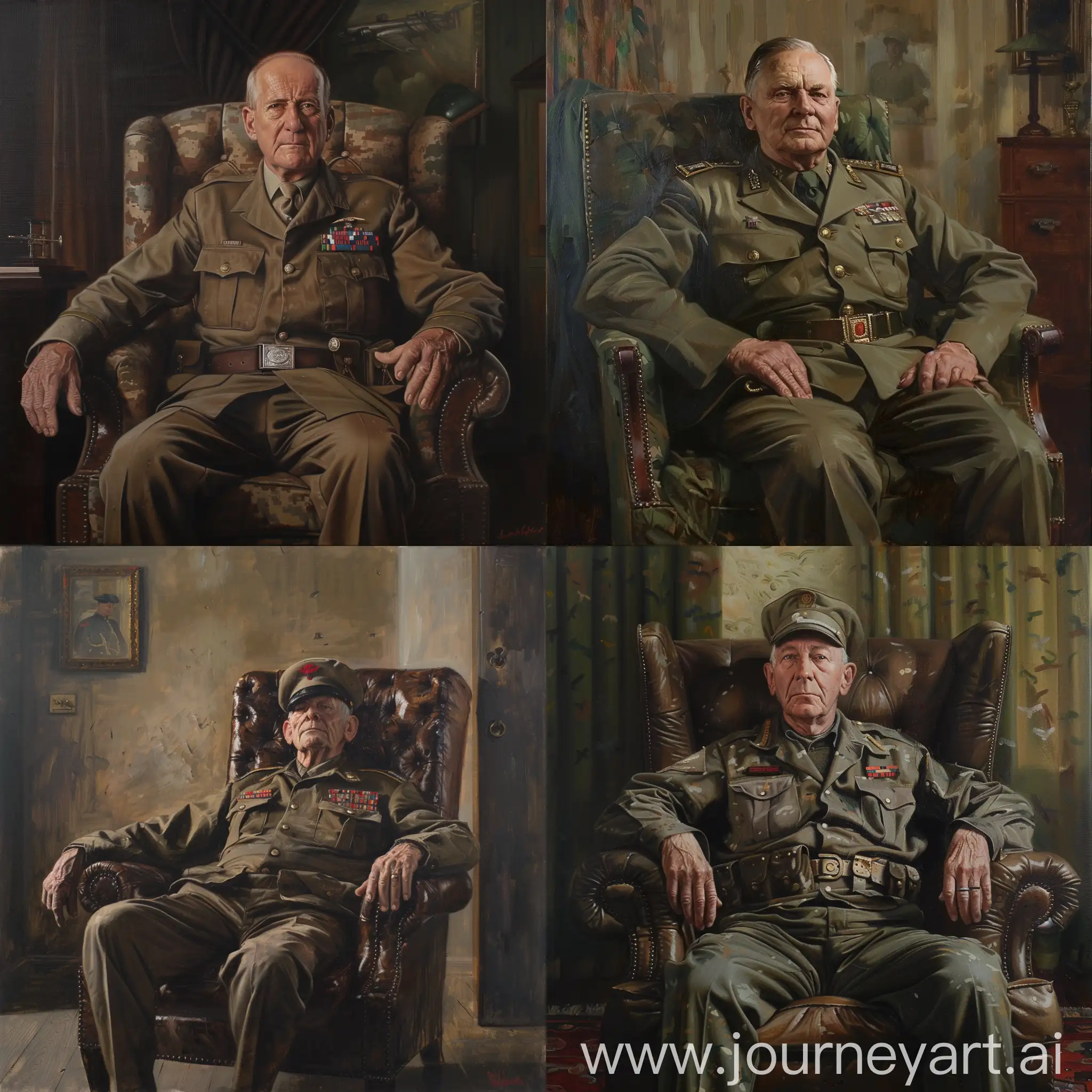 an oil painting of a world war 2 military man sat in a chair