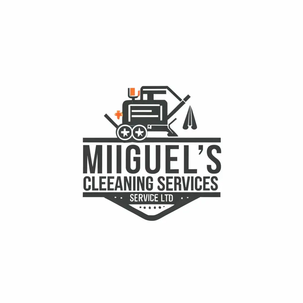 a logo design,with the text "Miguel's Cleaning Services Ltd.", main symbol:polishing flooring machine, pressure washer,complex,be used in Construction industry,clear background