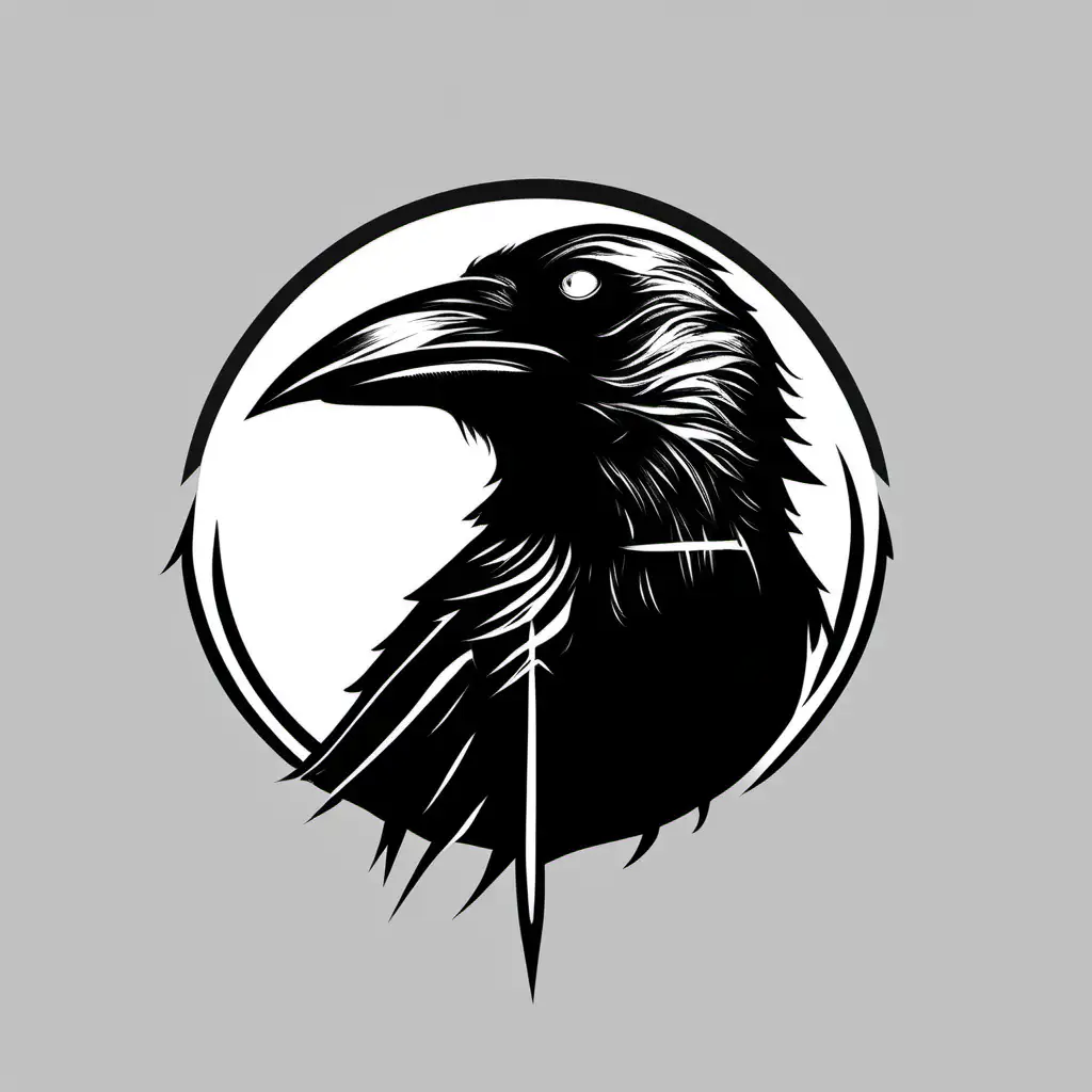 crow with a scar over his eye, logo, black and white.