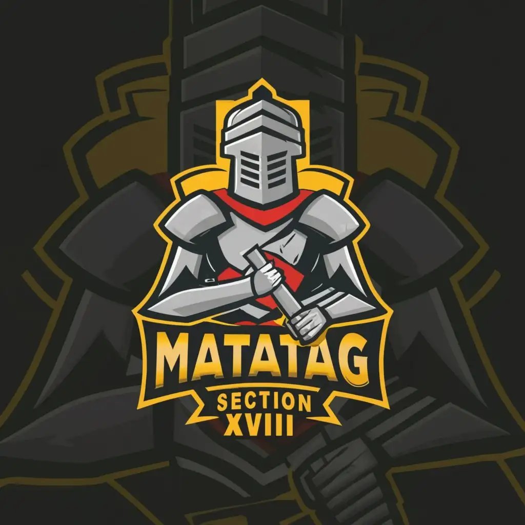 logo, knight with shield with books and pen, with the text MATATAG SECTION XVIII