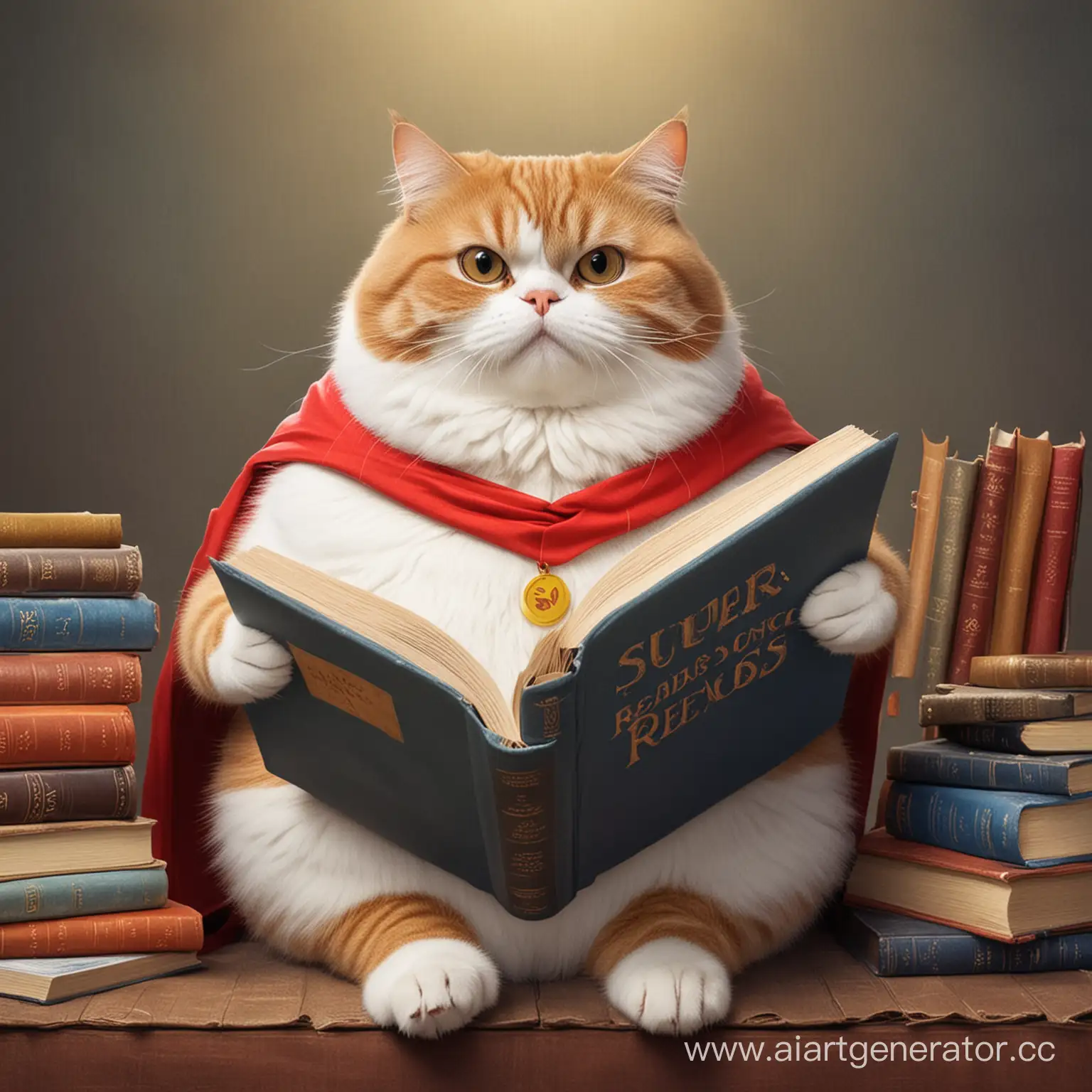 супер мега жирный кот читает книгу
