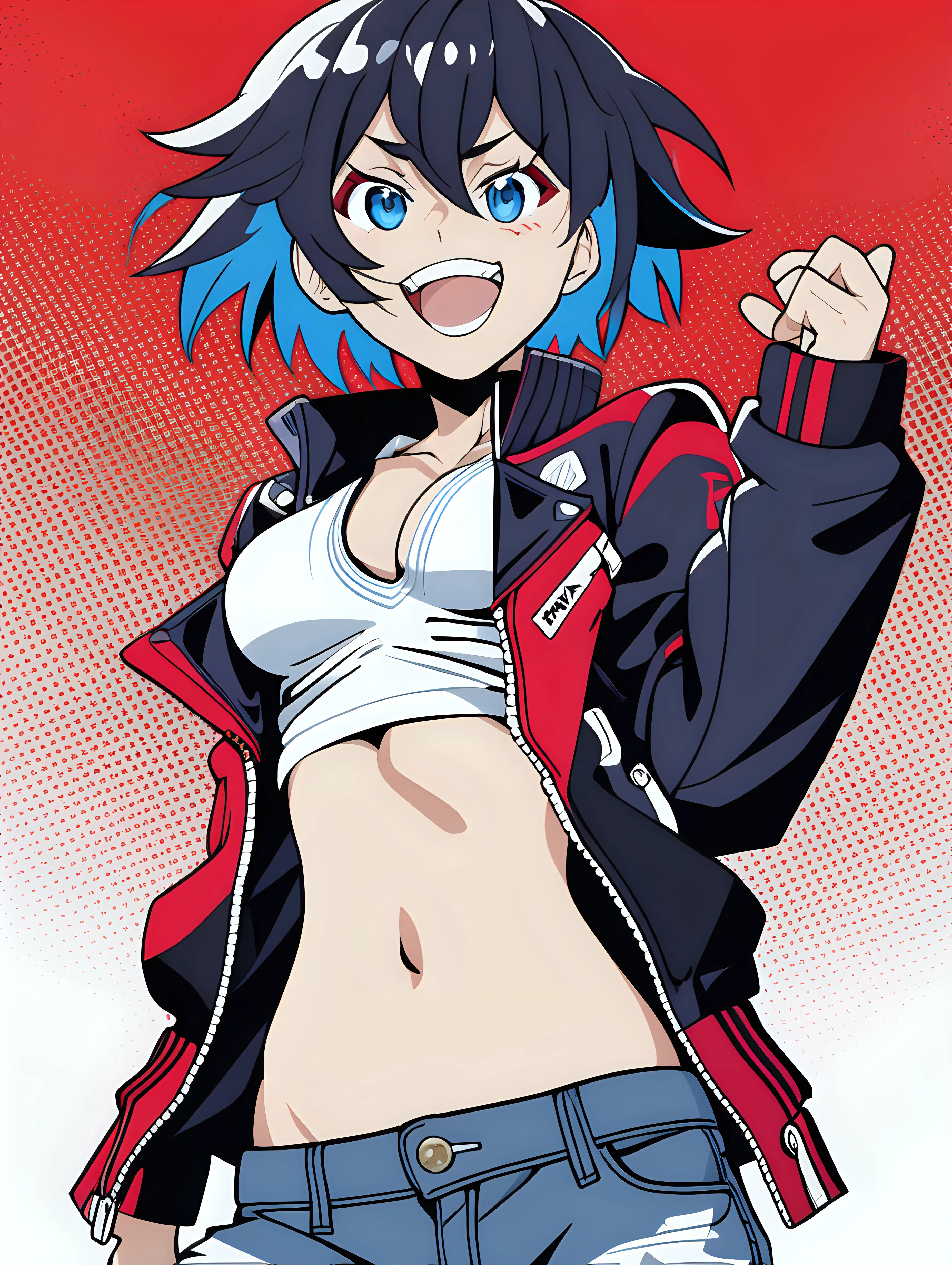 Laughing Ryuko Matoi Poster Sexy Midriff Blue Eyes and Minimal Design