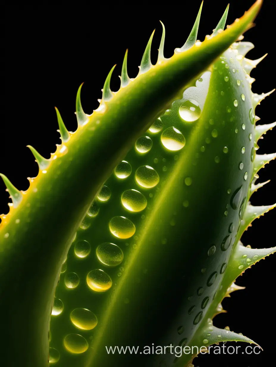 Aloe vera extreme close up 2 leaves WITH LEMON on BLACK background