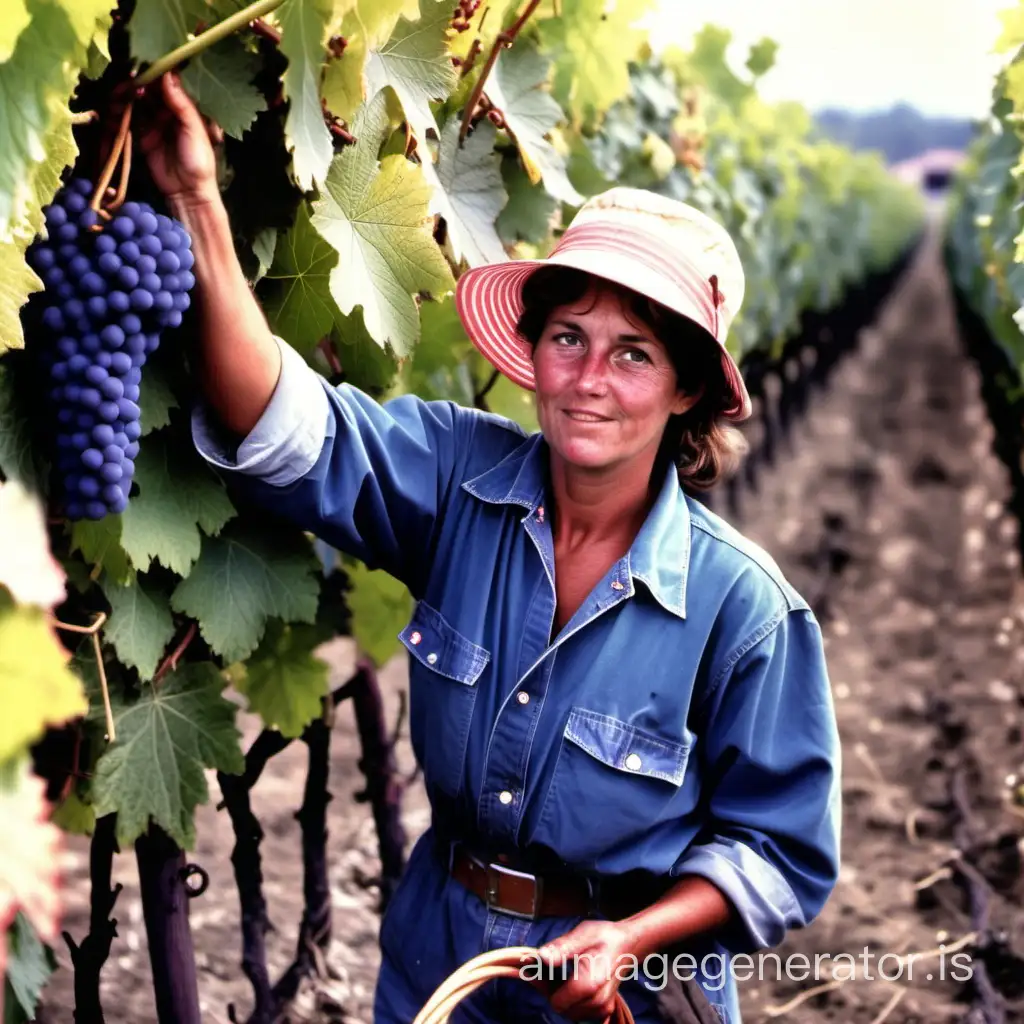 a female grape picker in a vineyard in 1984