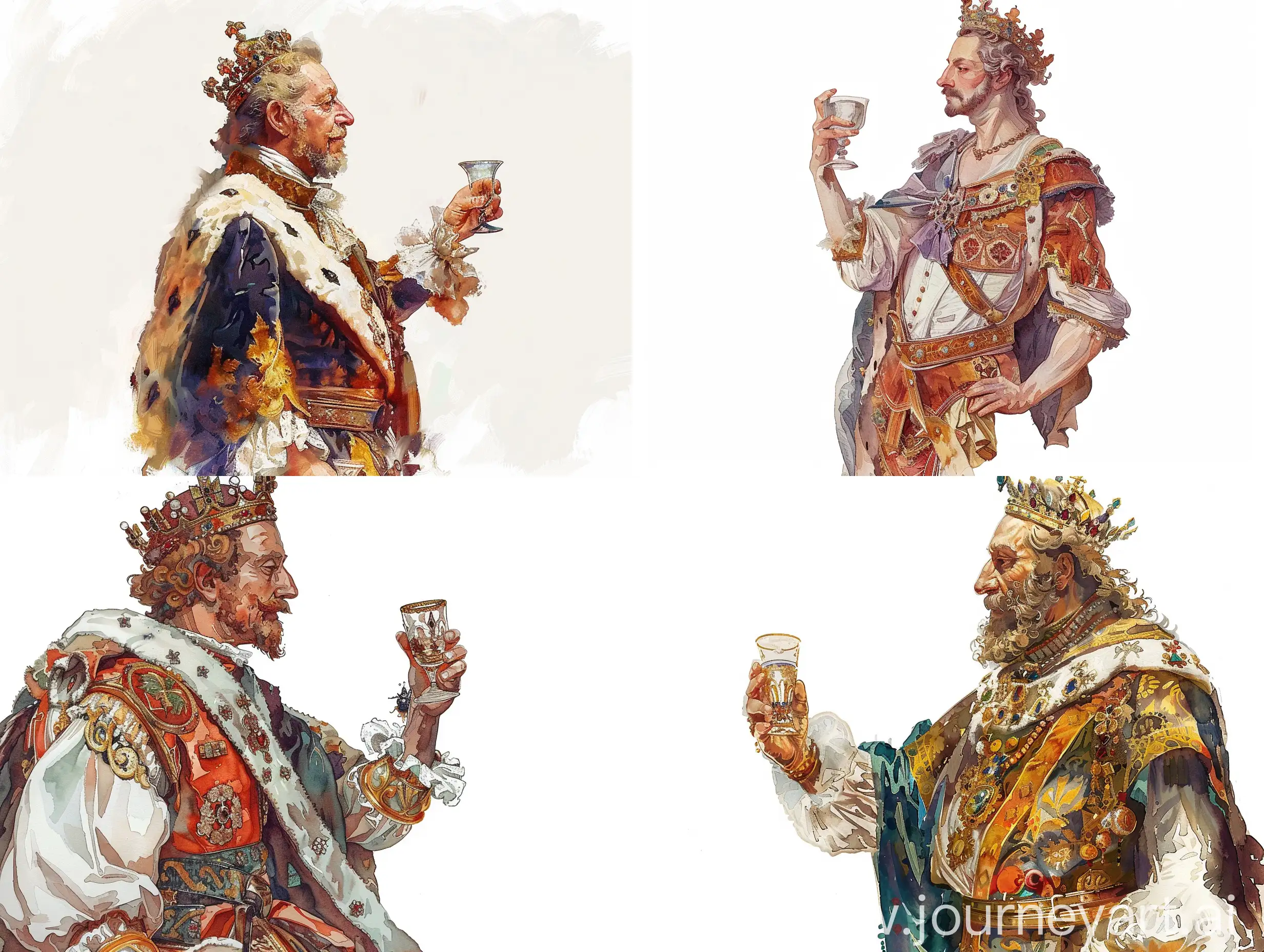 Ornate-Portrait-of-Ancient-French-King-with-Crown-and-Glass-in-Hand