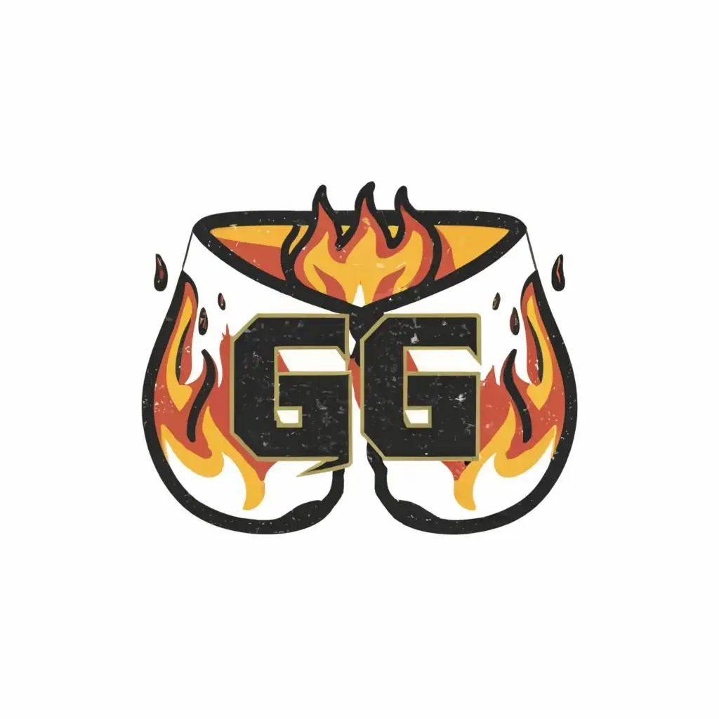 logo, booty shorts with fire, emote, with the text "GG", typography