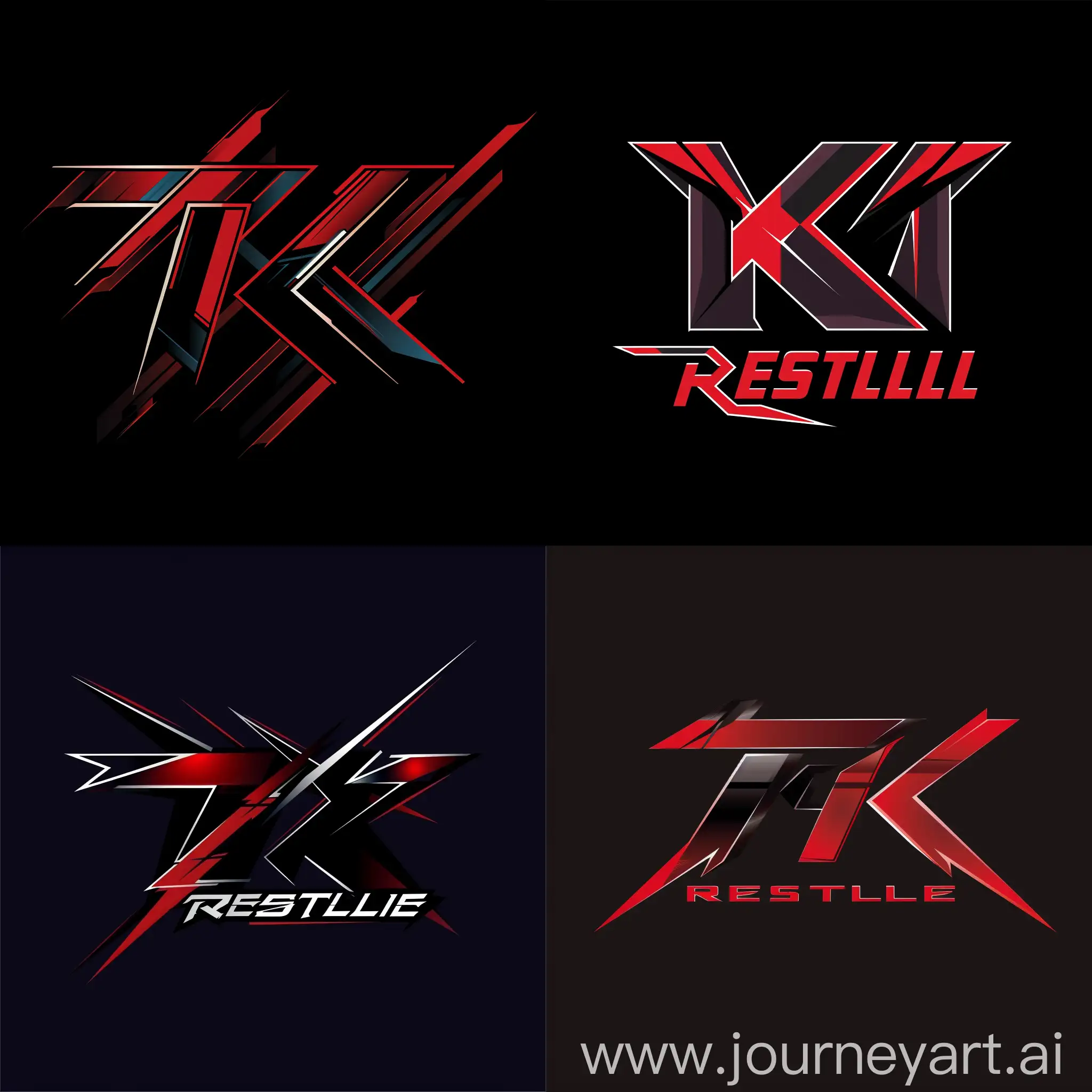 "Craft a dynamic and geometric logo for KT Restyle, capturing the spirit of automotive interior transformation. Use a palette of rich, solid colors—crimson red, jet black, and dark indigo—to convey a masculine and vibrant energy. Start with the letter 'T', followed by 'K', both designed with sharp, geometric lines that suggest motion and progress. The perpendicular parts of 'T' and 'K' should be aligned or share a common design feature, symbolizing unity and transformation. Place 'Restyle' in a prominent, bold, sans-serif font. The logo should visually represent the excellence and strength of KT Restyle's high-quality interior upgrades, appealing to customers who value both aesthetics and functionality in their vehicles. --style raw --v 6.0