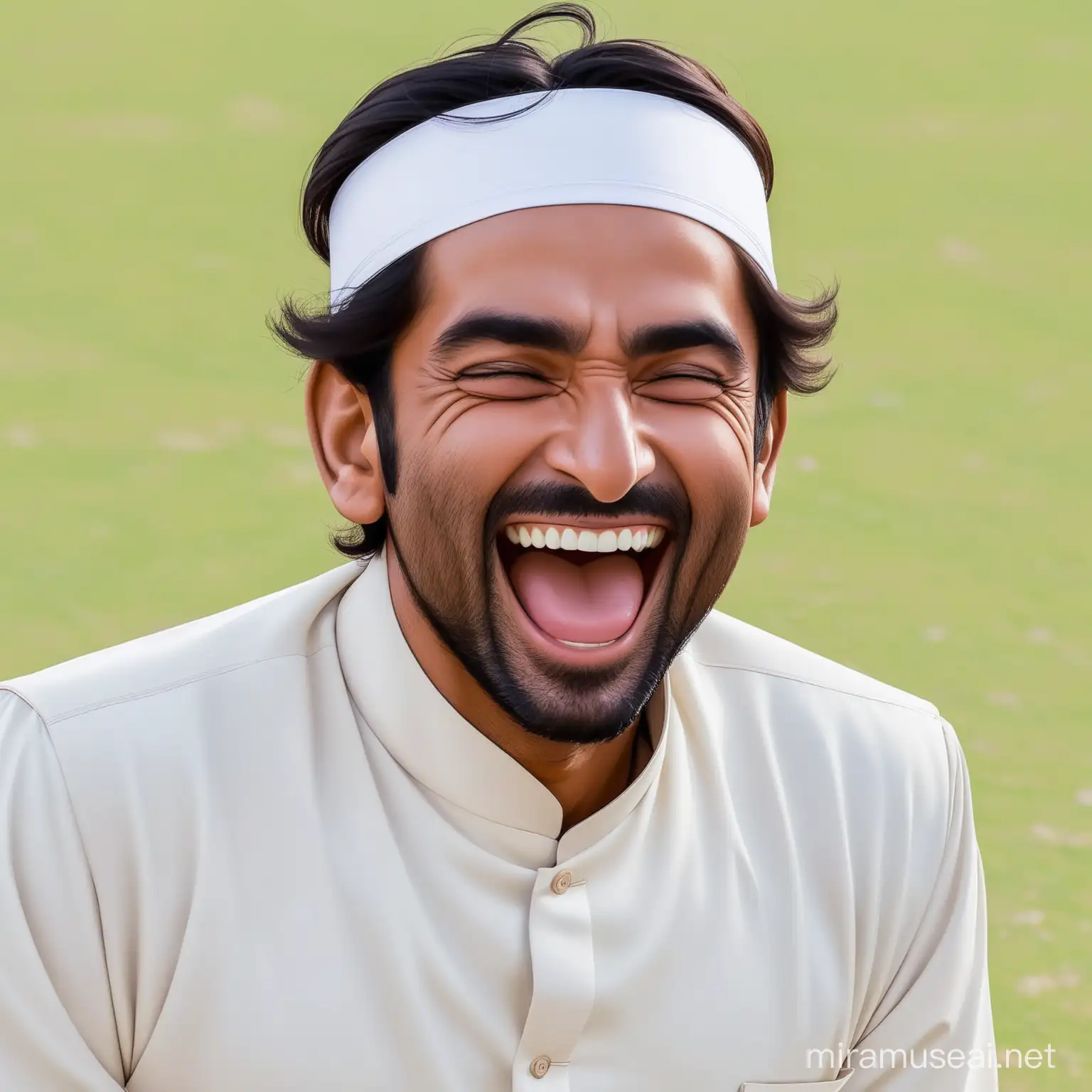 Pakistani man laughing extremely hilariously out 