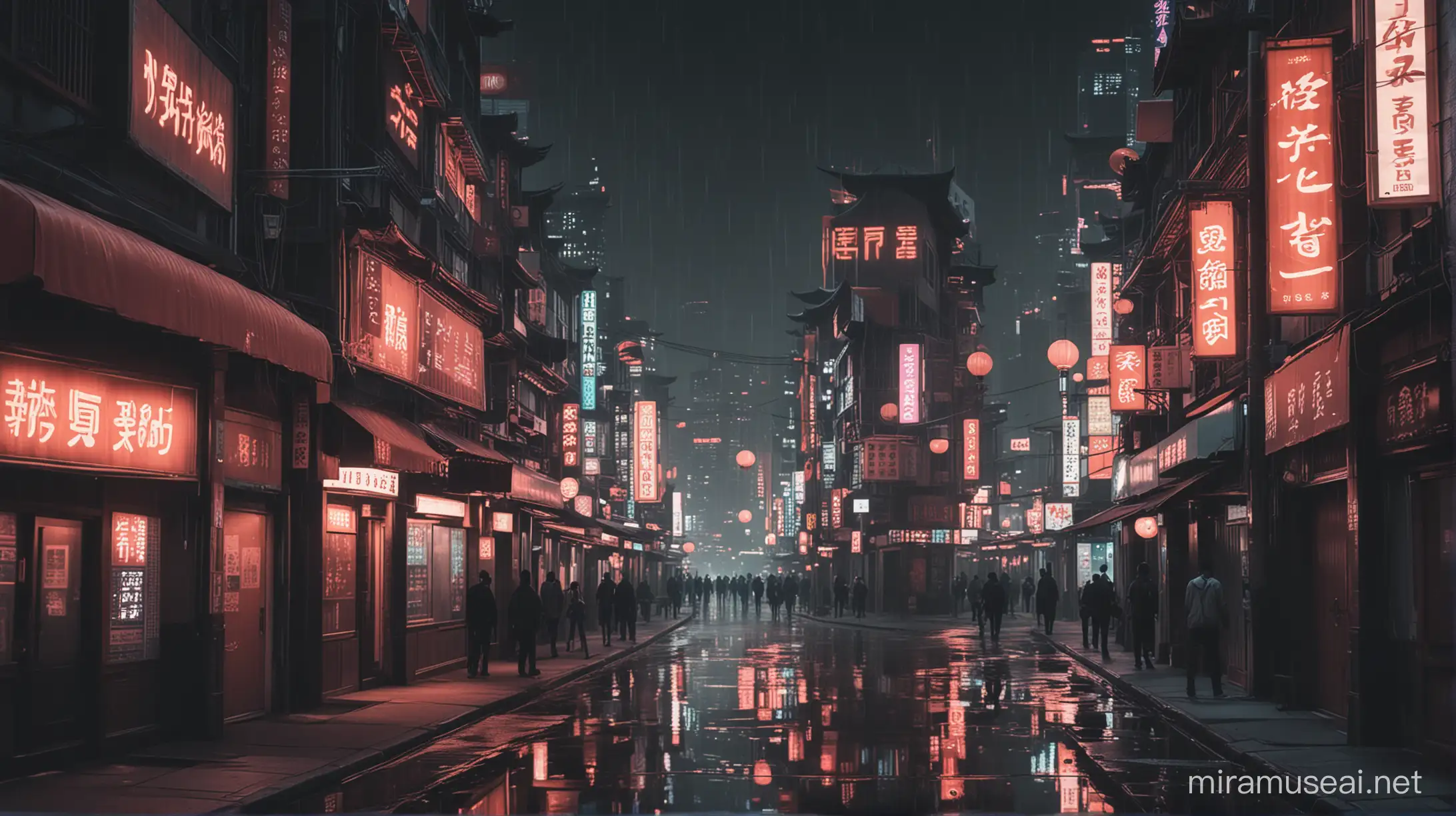 Futuristic Glitchy Nightlife in Techno Chinatown Dark Reflections