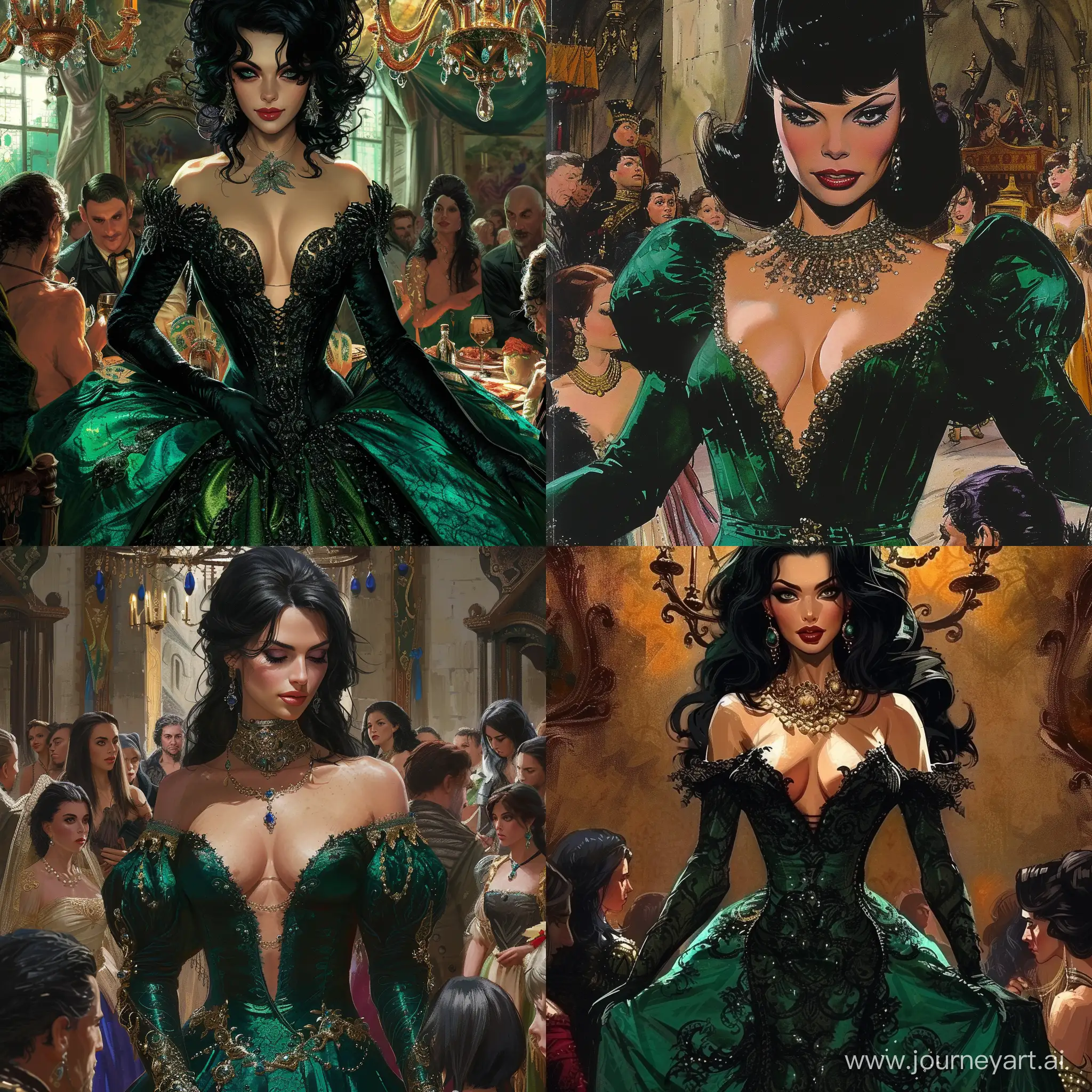Regal-Woman-in-Emerald-Gown-Commands-Adoration
