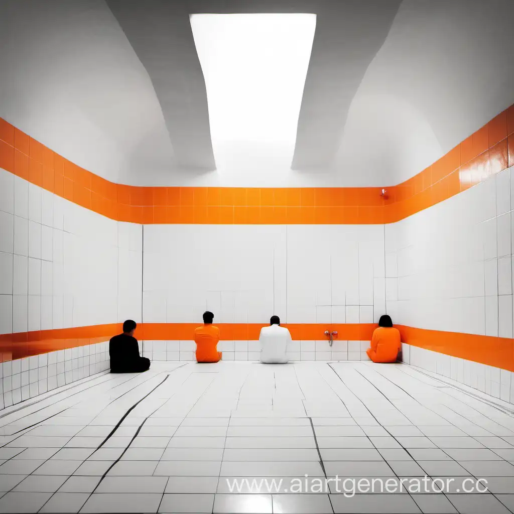 Bathers-Engage-in-Conversations-in-Monochrome-and-Orange-Palette