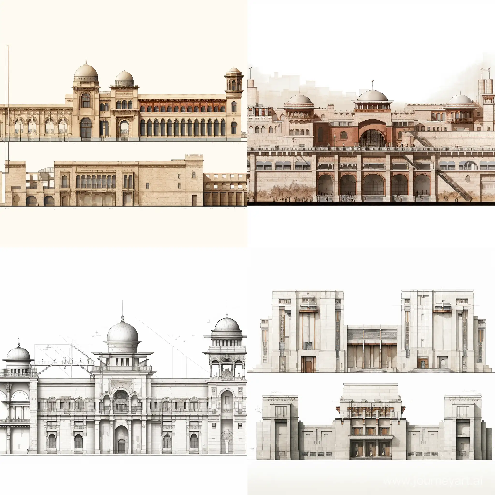 elevations of a university building inspired by Salah Aldin Citadel architecture style