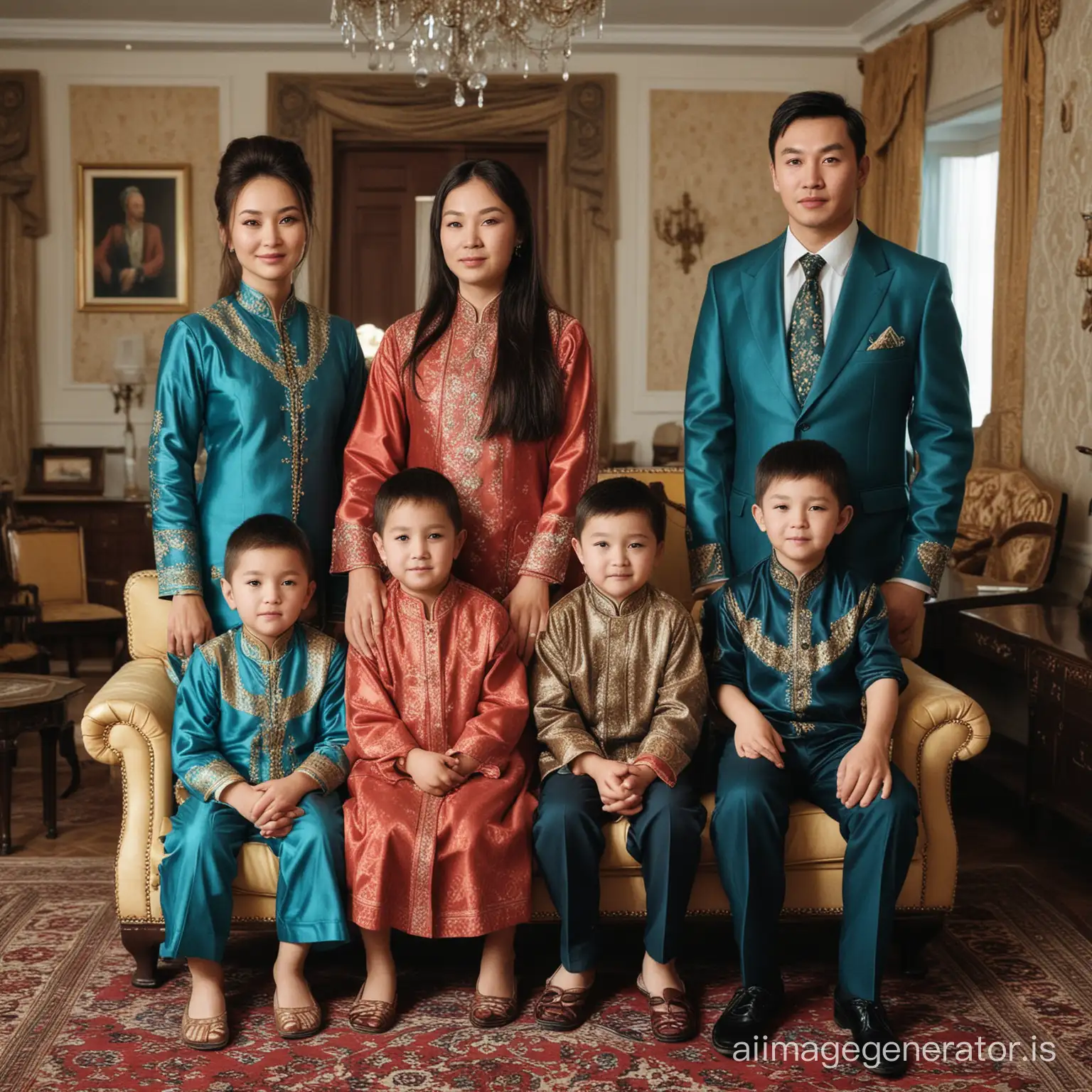 upper middle class Kazakh family, who are loyal to family bonds. and they are cool, classy, posh in their house.