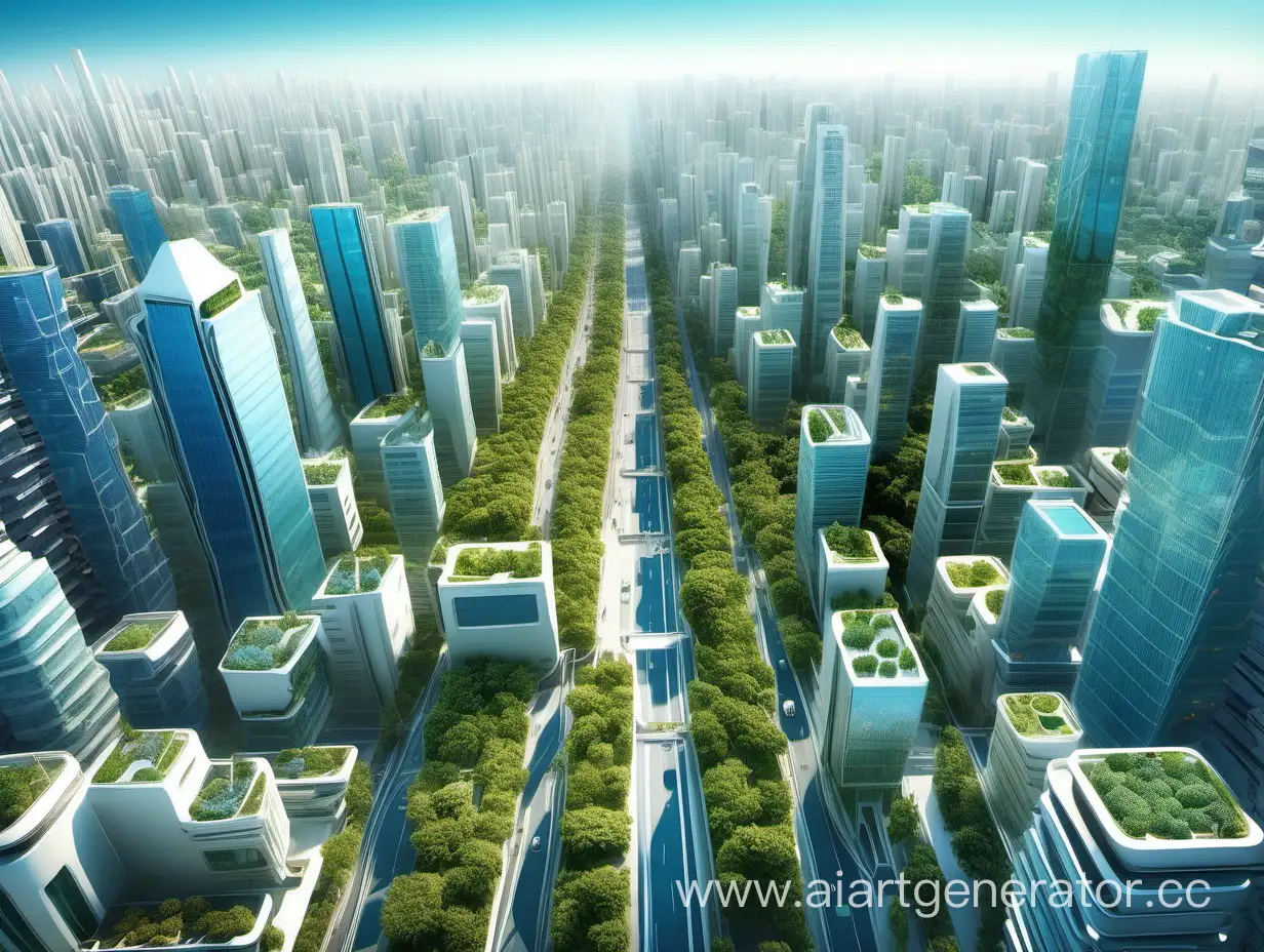 Futuristic-Urban-Landscape-Birds-Eye-View-of-Green-Skyscrapers