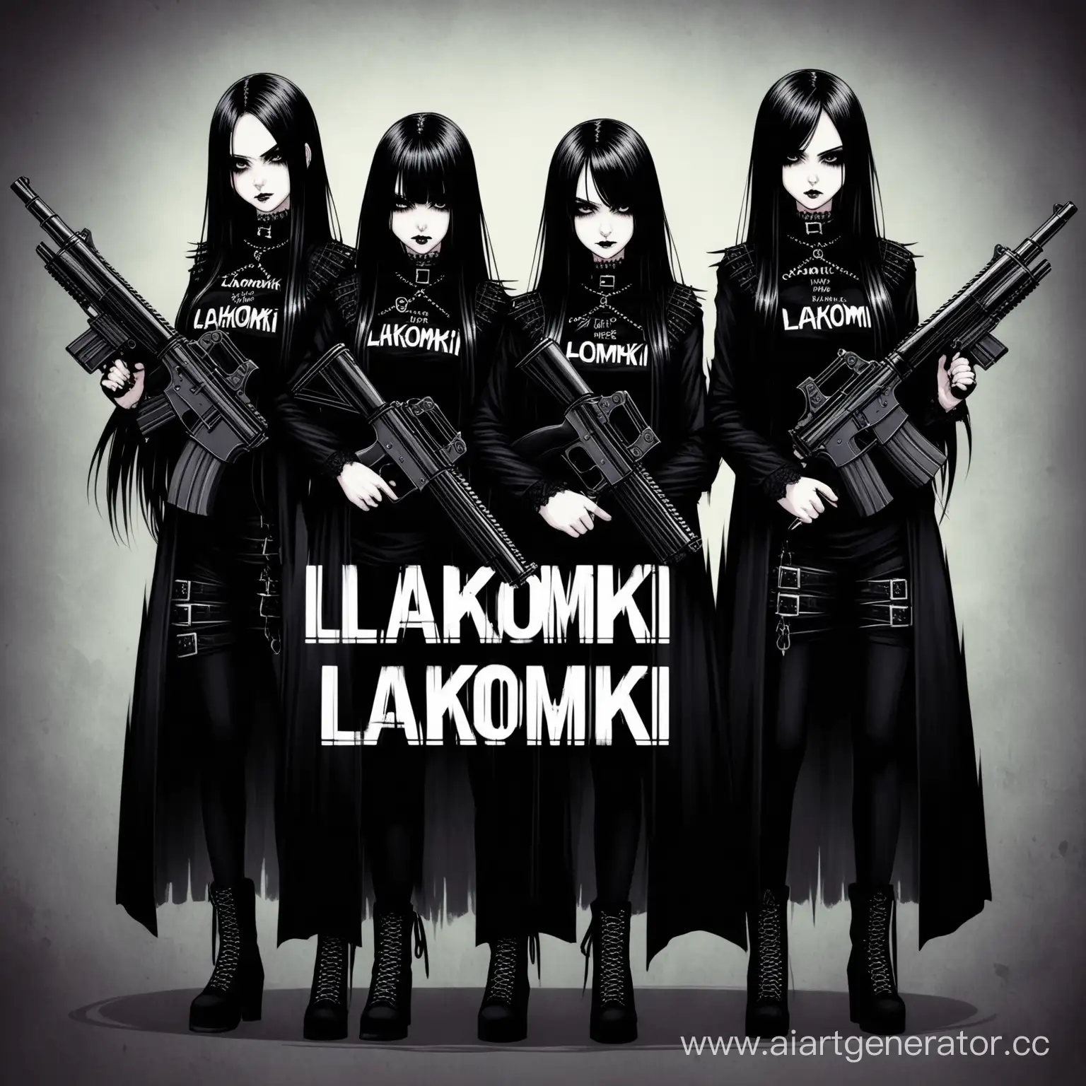 Three-Gothic-Figures-with-Guns-LAKOMKI-Inscription