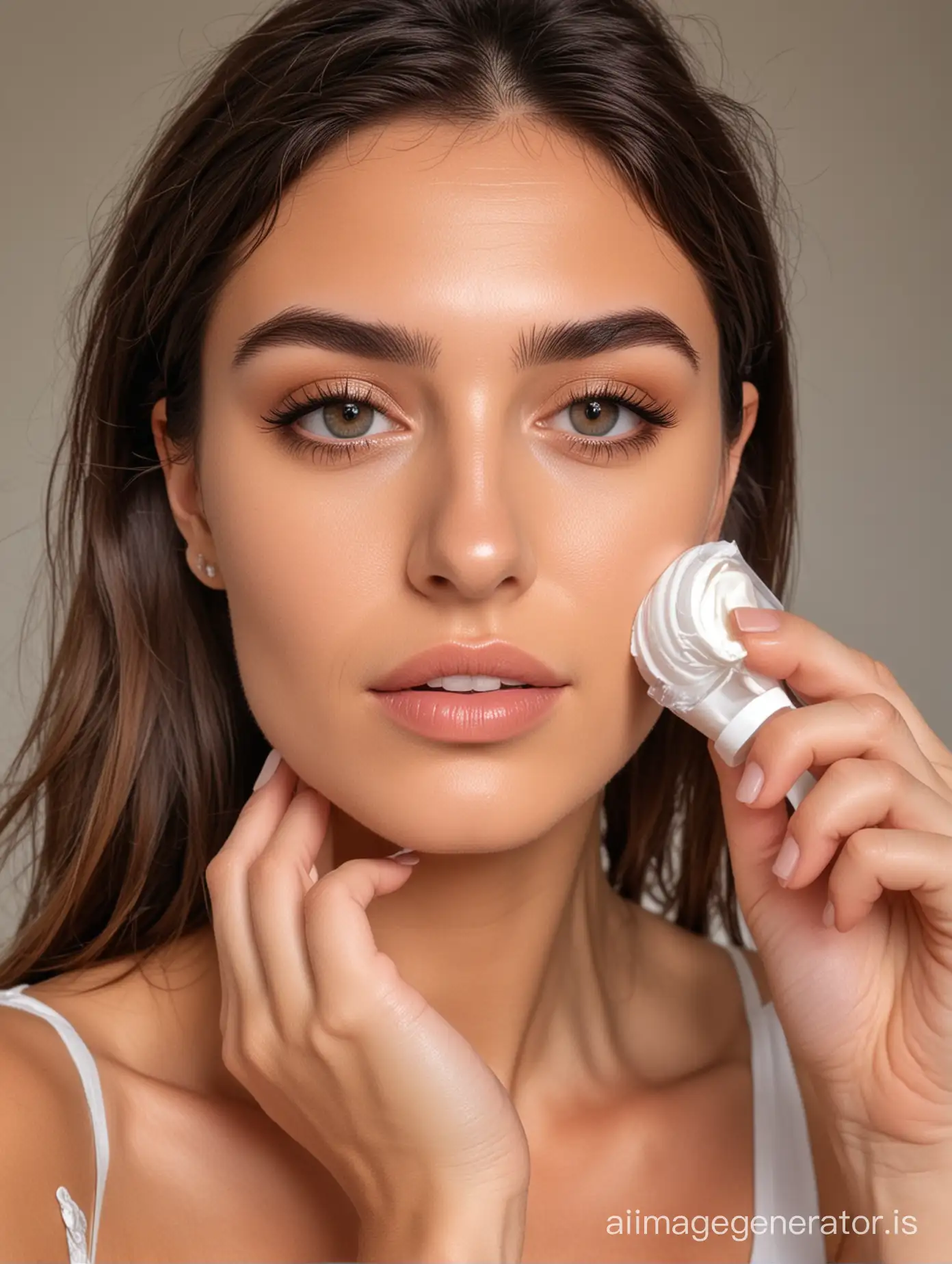 An Italian influencer girl making a post about a new facial cream
