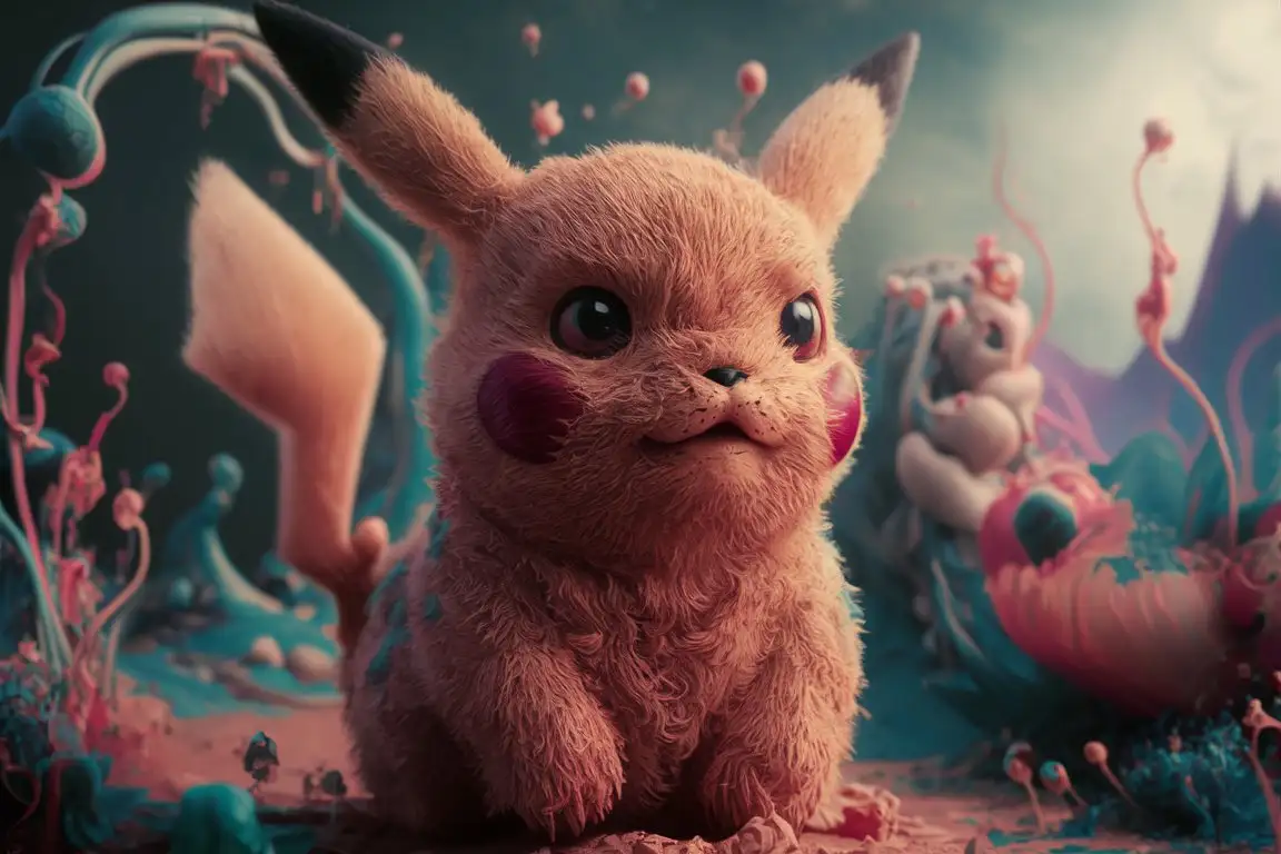 Pikachu made of clay,8k,3d,fantasy art,insanely detailed,hd,realistic,colourful,pretty