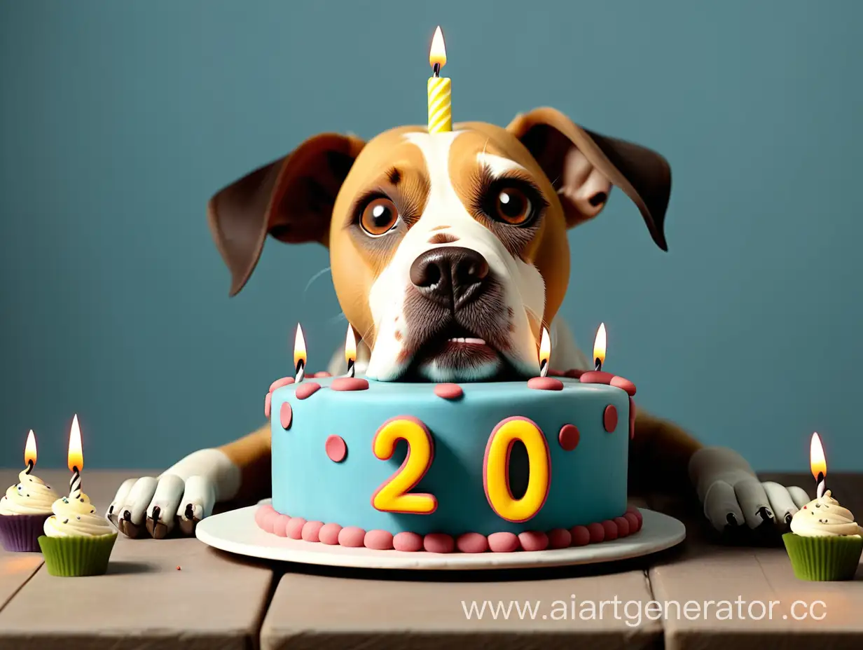 Celebrating-Dogs-20th-Birthday-with-a-Cake-and-Candles