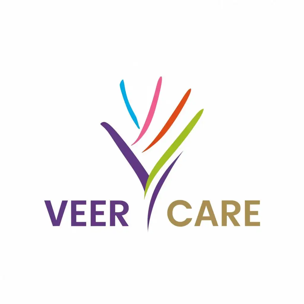logo, v shape hand, with the text "veera care", typography