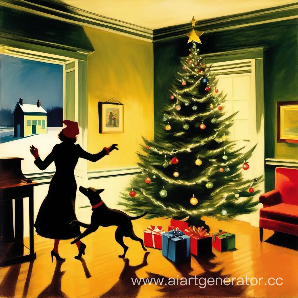 Whimsical-Christmas-Tree-Dance-Joyful-Canines-Inspired-by-Edward-Hopper