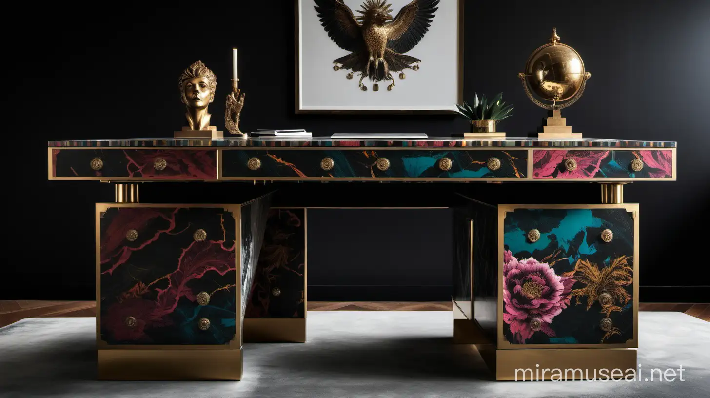 Luxurious Maximalist Executive Desk Viewed from the Front