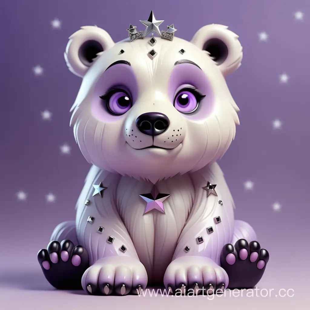 Majestic-White-Bear-with-Diamond-Eyes-and-Star-Forehead-on-Lilac-Background