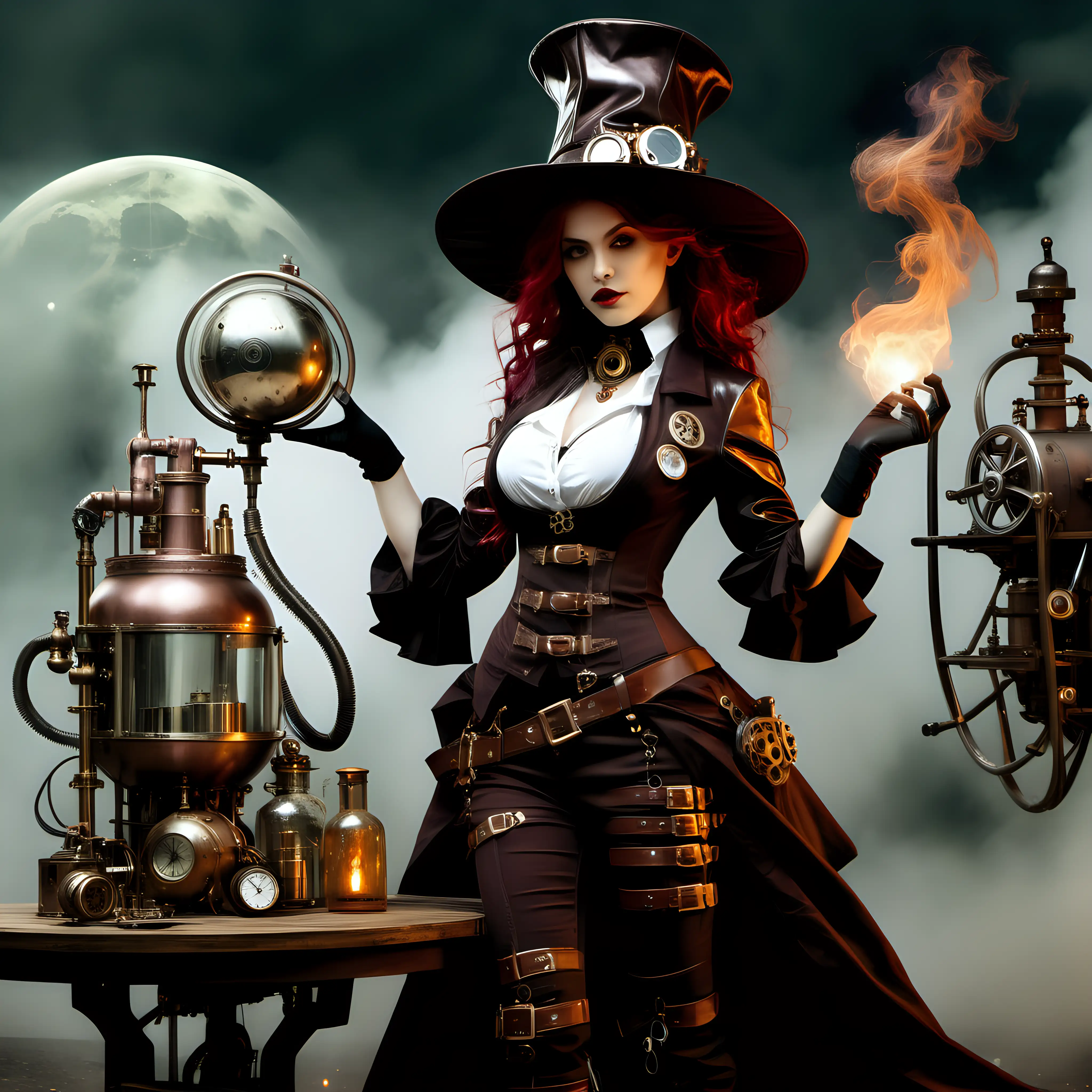Steampunk Women Witch Alchemist Creating Singular Magic