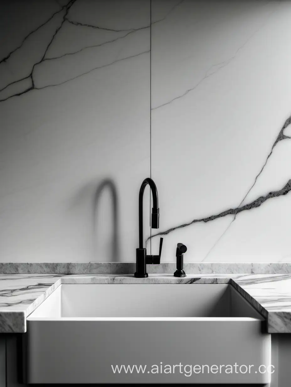 Modern-Gray-Kitchen-Sink-without-Faucet-and-Marble-Vein-Wall