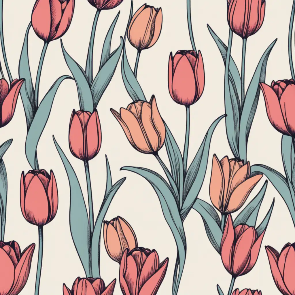 Stylish HandDrawn Retro Tulip Illustration