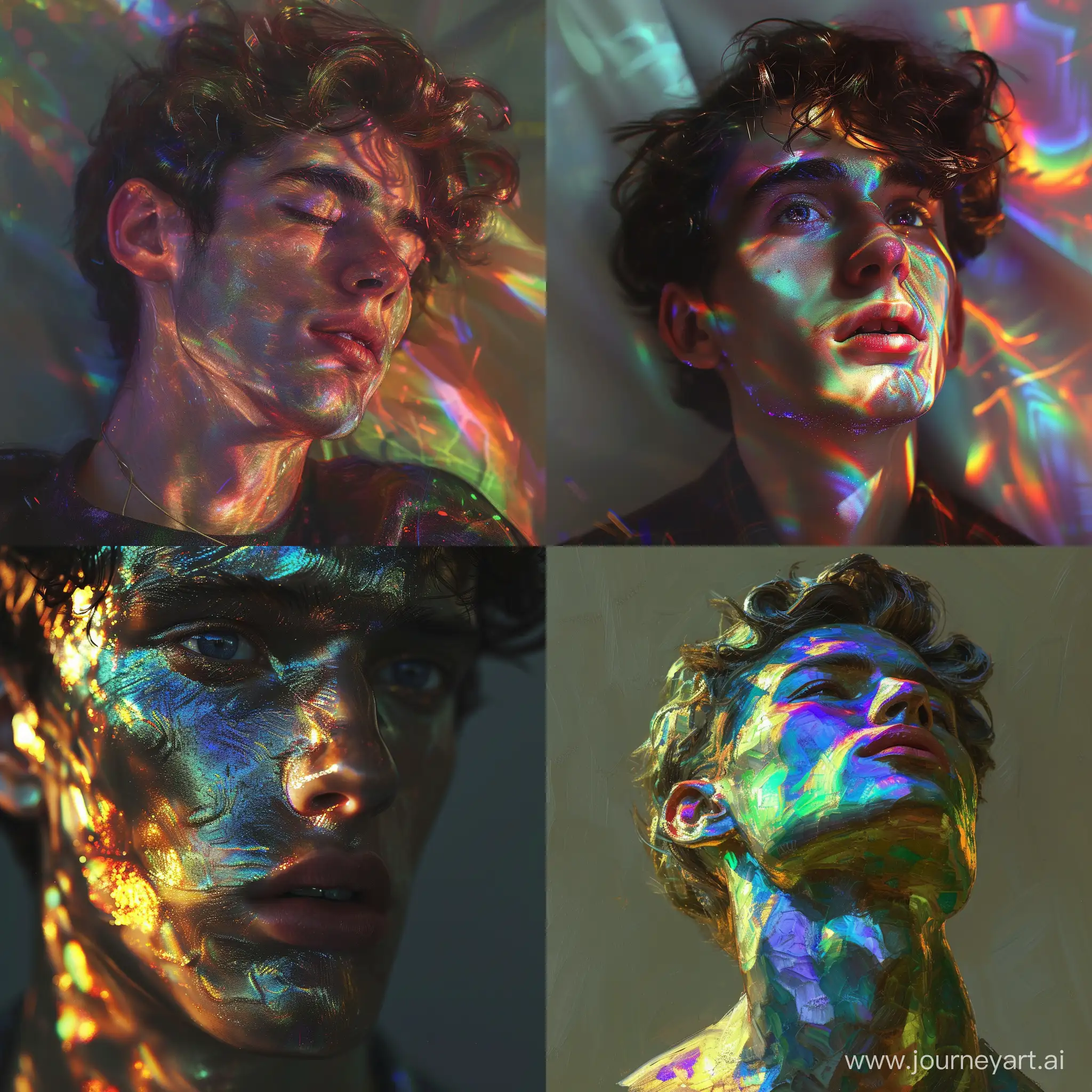 phantasmal iridescent of a 20 y.o guy — v 4; hiperrealistic, baroque style