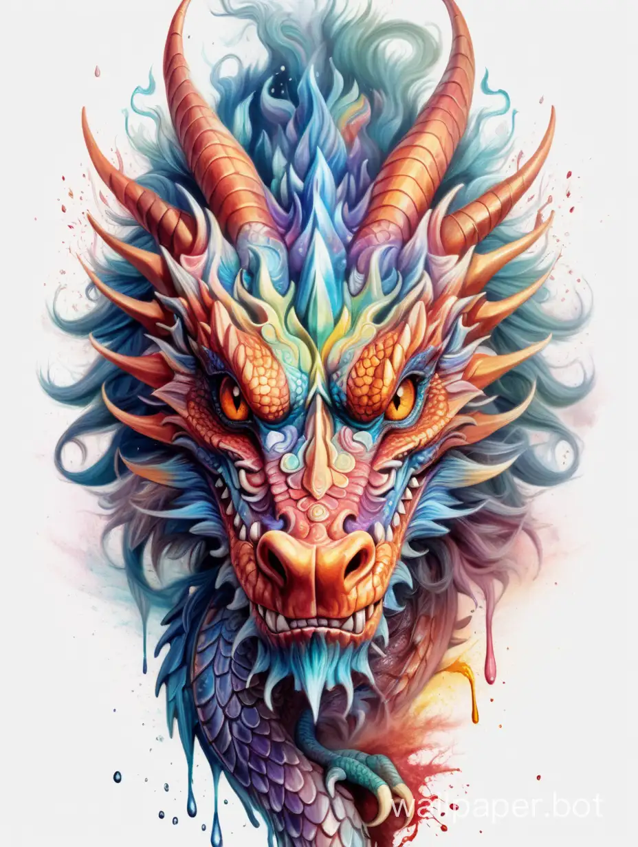ethereal Bohemian front head of dragon, multi dripping ink, explosive painting, ornate, detailed illustration, octane render, sticker style