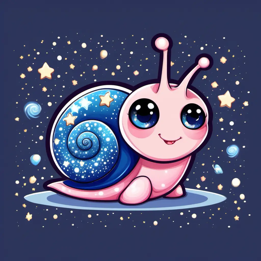 Adorable Shy Snail with Pink Shimmer and Starry Blue Shell