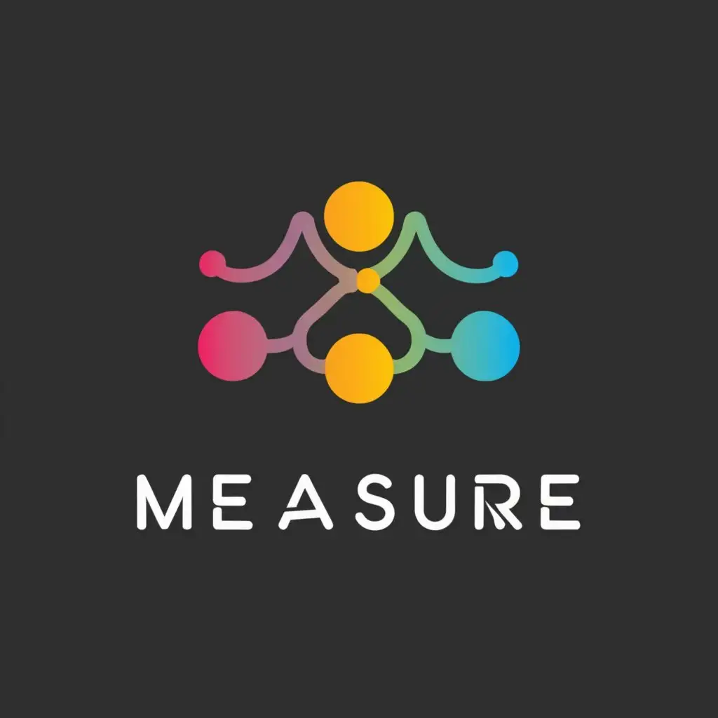 a logo design,with the text 'measure', main symbol:a network graph with 5 nodes in red, green and black colors,Minimalistic,be used in Technology industry,clear background