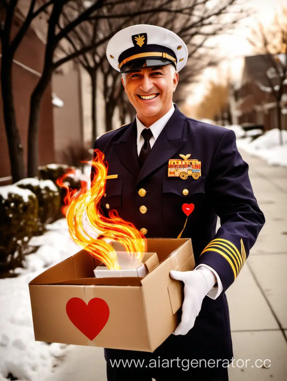 Нарисуй Капитана СДЭК с пламенным сердцем выдающего посылки получателям