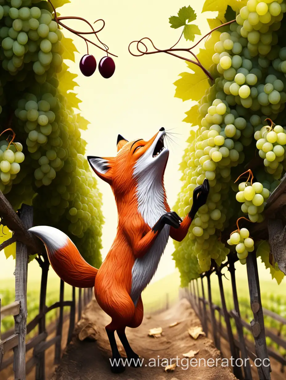 Fox-Trying-to-Reach-Grapes-in-the-Vineyard