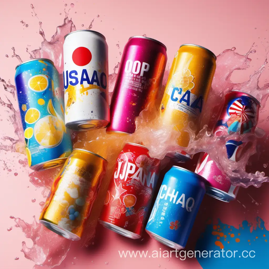 International-Canned-and-Bottled-Drinks-Arrayed-on-Vibrant-Sweet-Background