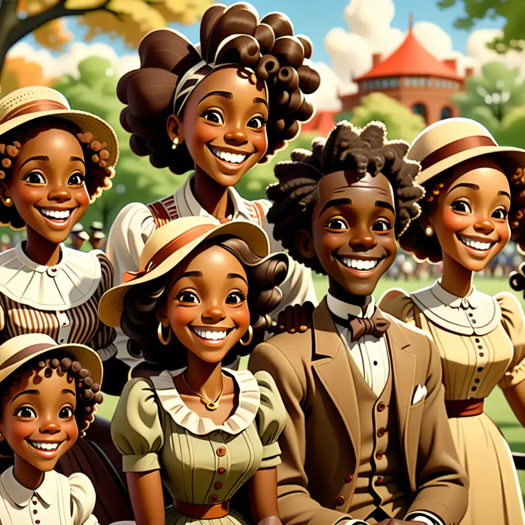 Cheerful African American Characters Enjoying a Vintage Park Stroll