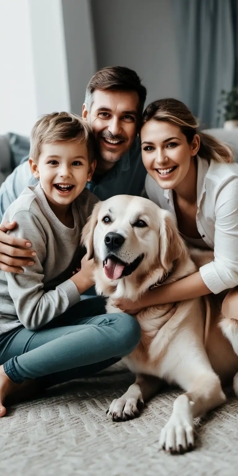 happy family with a dog