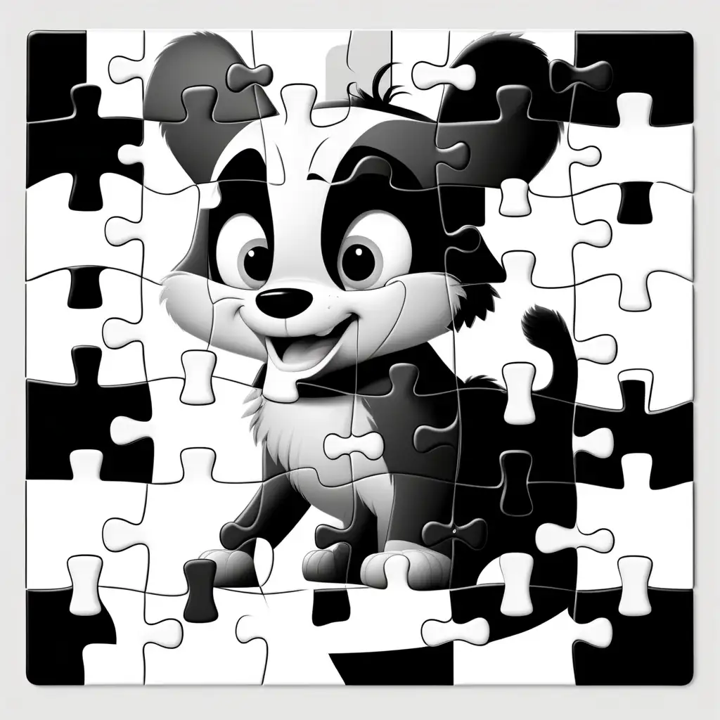 black and white, [a 24-piece puzzle, each piece has a picture of a daily task], simple, white background, cartoon like